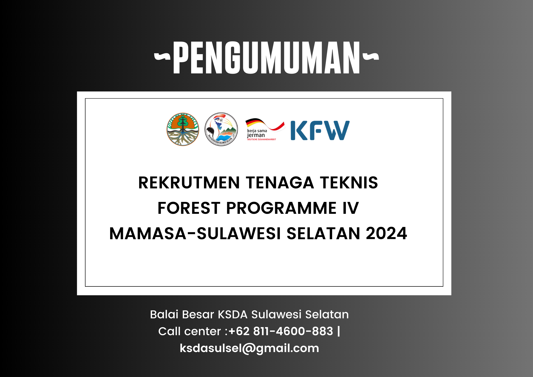 Rekrutmen Tenaga Teknis FP IV Mamasa-Sulawesi Selatan 2024